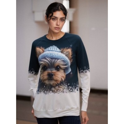 Kadın Uzun Kollu Bisiklet Yaka Köpek Baskılı şardonlu Dalgıç Bluz Kadın Uzun Kollu Bisiklet Yaka Köpek Baskılı şardonlu Dalgıç Bluz