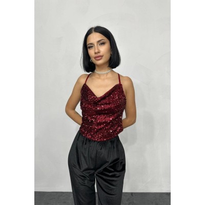 Bordo Askılı Degaje Bluz Bordo Askılı Degaje Bluz