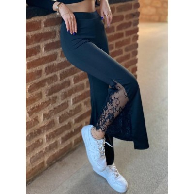 Kadın Dantel Eklemeli Ispanyol Paça Scuba Tayt Pantalon Kadın Dantel Eklemeli Ispanyol Paça Scuba Tayt Pantalon