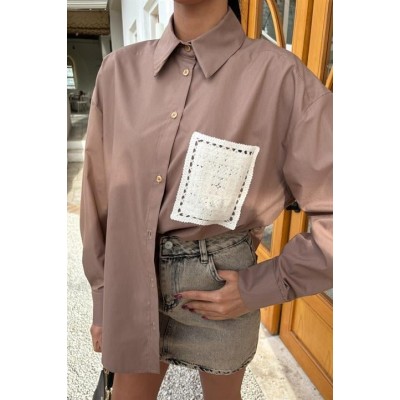 Süzine Cepli Arkası Yırtmaçlı Oversize Gömlek 3420 Süzine Cepli Arkası Yırtmaçlı Oversize Gömlek 3420