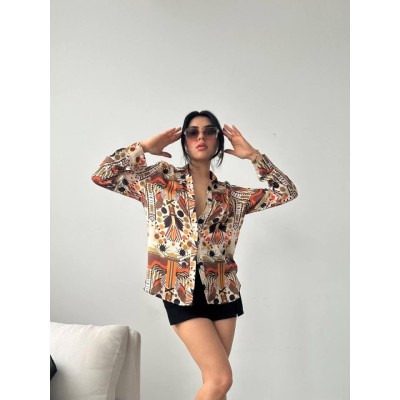 Desenli Oversize Gömlek Desenli Oversize Gömlek