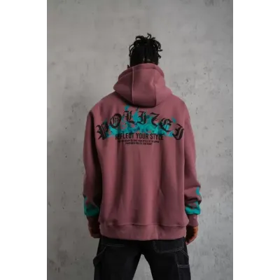 Erkek Üç İplik Içi Pamuklu Alev Baskılı Kapüşonlu Sweatshirt - Gül Kurusu Erkek Üç İplik Içi Pamuklu Alev Baskılı Kapüşonlu Sweatshirt - Gül Kurusu