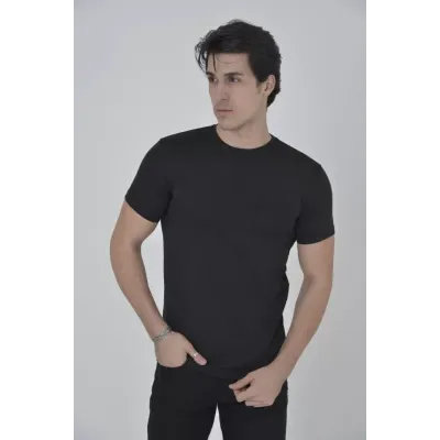 Erkek File Cepli Slim Fit T-shirt - Siyah