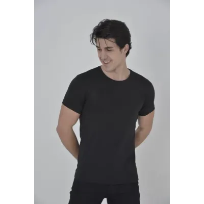Erkek Gögüs Fileli Slim Fit T-shirt - Siyah