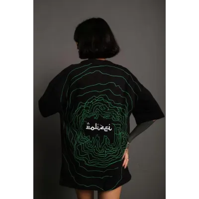 Bisiklet Yakalı Sırt Baskılı Oversize T-Shirt - Siyah Bisiklet Yakalı Sırt Baskılı Oversize T-Shirt - Siyah
