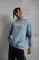 Erkek Armalı Baskılı Kapüşonlu Sweatshirt - Mavi