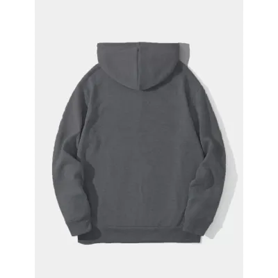 Erkek Düz Kapüşonlu Sweat - Füme