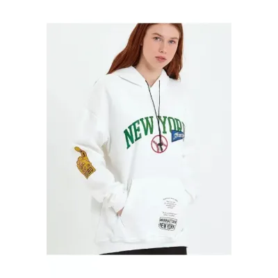 Baskılı Kapüşonlu Sweatshirt - Beyaz Baskılı Kapüşonlu Sweatshirt - Beyaz