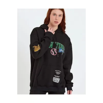 Baskılı Kapüşonlu Sweatshirt - Siyah Baskılı Kapüşonlu Sweatshirt - Siyah