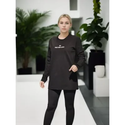 Unisex Bisiklet Yaka Uzun Kollu T-Shirt - Siyah Unisex Bisiklet Yaka Uzun Kollu T-Shirt - Siyah