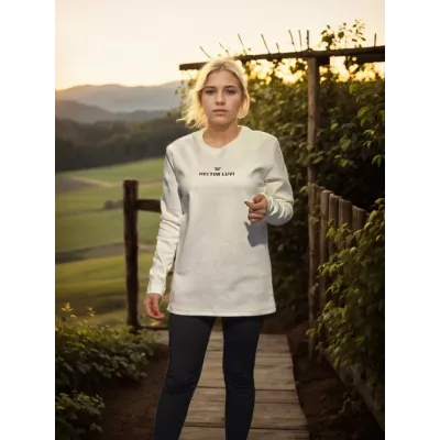 Unisex Bisiklet Yaka Uzun Kollu T-Shirt - Beyaz Unisex Bisiklet Yaka Uzun Kollu T-Shirt - Beyaz
