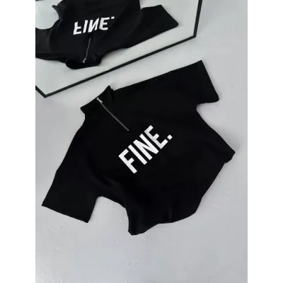 Unisex Baskılı Yarım Fermuarlı T-Shirt - Siyah Unisex Baskılı Yarım Fermuarlı T-Shirt - Siyah