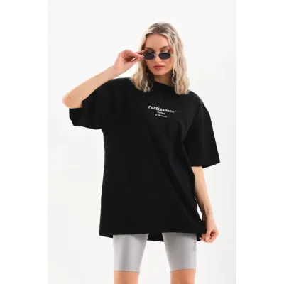 Unisex Baskılı Oversize T-Shirt - Siyah Unisex Baskılı Oversize T-Shirt - Siyah