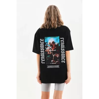 Unisex Baskılı Oversize T-Shirt - Siyah Unisex Baskılı Oversize T-Shirt - Siyah