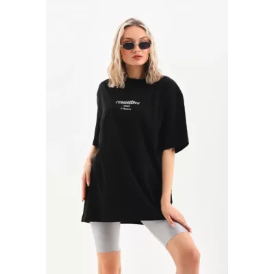 Unisex Baskılı Oversize T-Shirt - Siyah Unisex Baskılı Oversize T-Shirt - Siyah