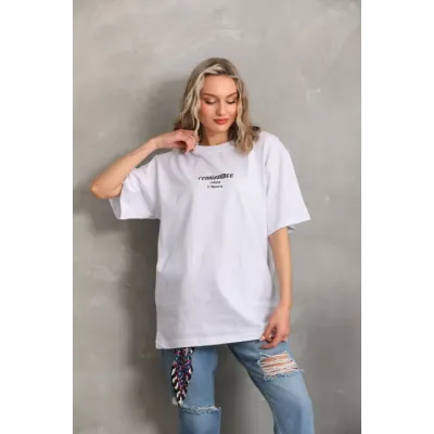Unisex Baskılı Oversize T-Shirt - Beyaz Unisex Baskılı Oversize T-Shirt - Beyaz