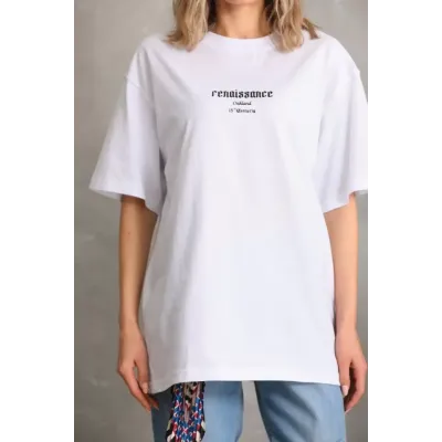 Unisex Baskılı Oversize T-Shirt - Beyaz Unisex Baskılı Oversize T-Shirt - Beyaz