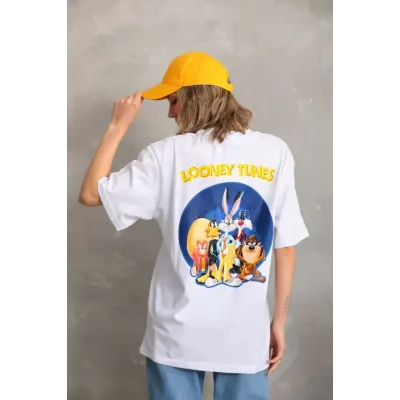 Unisex Baskılı Oversize T-Shirt - Beyaz Unisex Baskılı Oversize T-Shirt - Beyaz