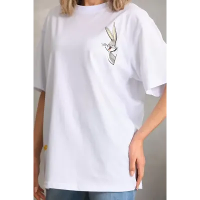 Unisex Baskılı Oversize T-Shirt - Beyaz Unisex Baskılı Oversize T-Shirt - Beyaz