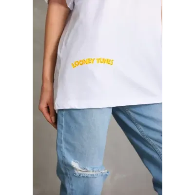 Unisex Baskılı Oversize T-Shirt - Beyaz Unisex Baskılı Oversize T-Shirt - Beyaz