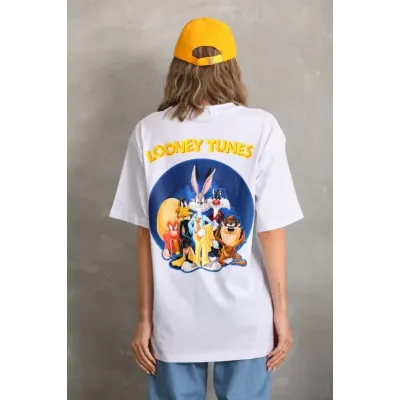 Unisex Baskılı Oversize T-Shirt - Beyaz Unisex Baskılı Oversize T-Shirt - Beyaz