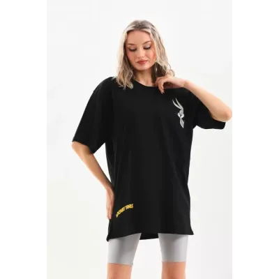 Unisex Baskılı Oversize T-Shirt - Siyah Unisex Baskılı Oversize T-Shirt - Siyah