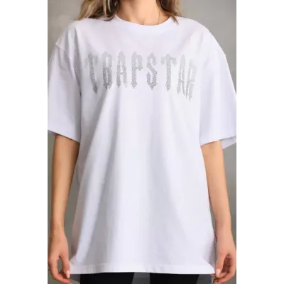 Unisex Taş Desenli Oversize T-Shirt - Beyaz Unisex Taş Desenli Oversize T-Shirt - Beyaz