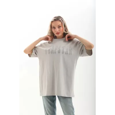 Unisex Taş Desenli Oversize T-Shirt - Gri Unisex Taş Desenli Oversize T-Shirt - Gri
