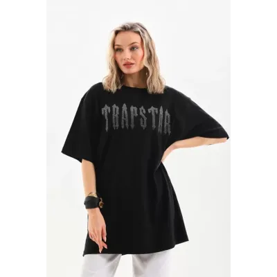 Unisex Taş Desenli Oversize T-Shirt - Siyah Unisex Taş Desenli Oversize T-Shirt - Siyah