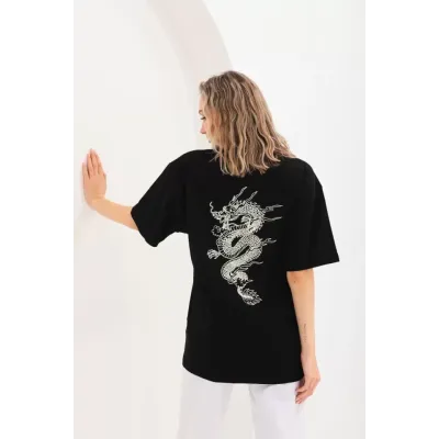 Unisex Baskılı Oversize T-Shirt - Siyah Unisex Baskılı Oversize T-Shirt - Siyah