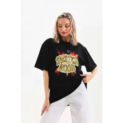 Unisex Baskılı Oversize T-Shirt - Siyah Unisex Baskılı Oversize T-Shirt - Siyah