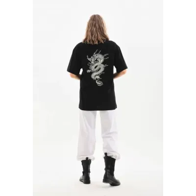 Unisex Baskılı Oversize T-Shirt - Siyah Unisex Baskılı Oversize T-Shirt - Siyah