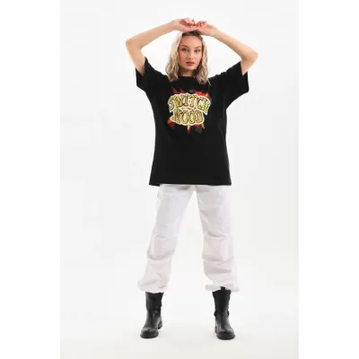 Unisex Baskılı Oversize T-Shirt - Siyah Unisex Baskılı Oversize T-Shirt - Siyah