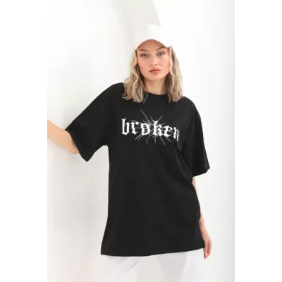 Unisex Baskılı Oversize T-Shirt - Siyah Unisex Baskılı Oversize T-Shirt - Siyah