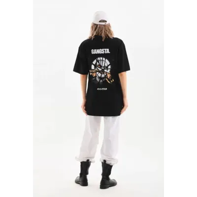 Unisex Baskılı Oversize T-Shirt - Siyah Unisex Baskılı Oversize T-Shirt - Siyah