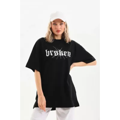 Unisex Baskılı Oversize T-Shirt - Siyah Unisex Baskılı Oversize T-Shirt - Siyah