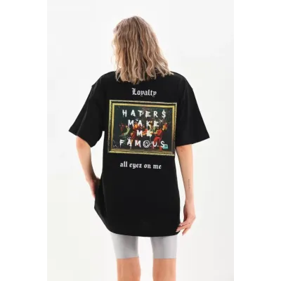 Unisex Baskılı Oversize T-Shirt - Siyah Unisex Baskılı Oversize T-Shirt - Siyah
