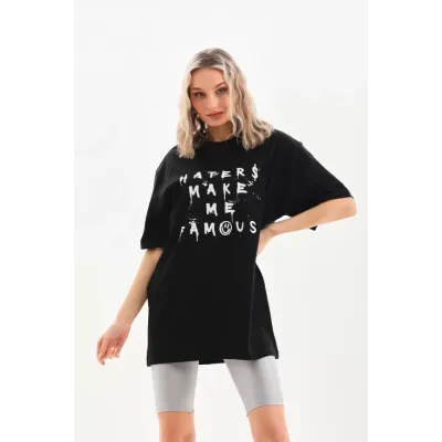 Unisex Baskılı Oversize T-Shirt - Siyah Unisex Baskılı Oversize T-Shirt - Siyah