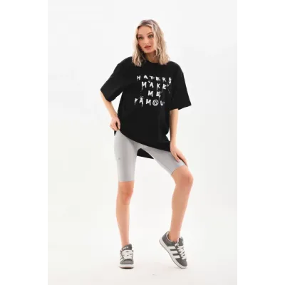 Unisex Baskılı Oversize T-Shirt - Siyah Unisex Baskılı Oversize T-Shirt - Siyah