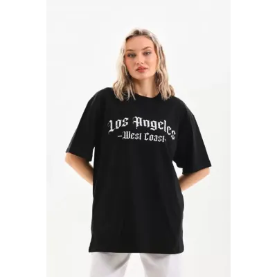 Unisex Baskılı Oversize T-Shirt - Siyah Unisex Baskılı Oversize T-Shirt - Siyah
