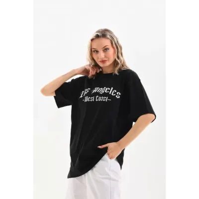Unisex Baskılı Oversize T-Shirt - Siyah Unisex Baskılı Oversize T-Shirt - Siyah