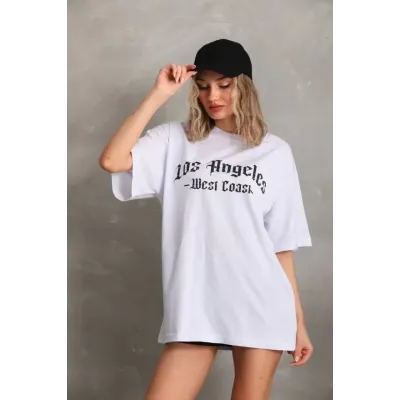 Unisex Baskılı Oversize T-Shirt - Beyaz Unisex Baskılı Oversize T-Shirt - Beyaz