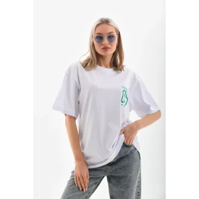 Unisex Baskılı Oversize T-Shirt - Beyaz Unisex Baskılı Oversize T-Shirt - Beyaz