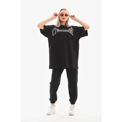 Unisex Taş Desenli Oversize T-Shirt - Beyaz Unisex Taş Desenli Oversize T-Shirt - Beyaz