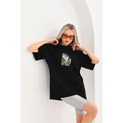 Unisex Baskılı Oversize T-Shirt - Siyah Unisex Baskılı Oversize T-Shirt - Siyah