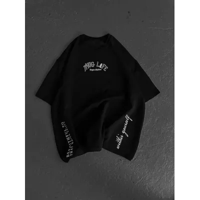 Unisex Baskılı Oversize T-Shirt - Siyah Unisex Baskılı Oversize T-Shirt - Siyah