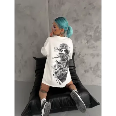 Unisex Baskılı Oversize T-Shirt - Beyaz Unisex Baskılı Oversize T-Shirt - Beyaz