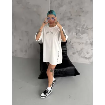 Unisex Baskılı Oversize T-Shirt - Beyaz Unisex Baskılı Oversize T-Shirt - Beyaz