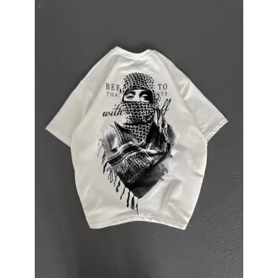 Unisex Baskılı Oversize T-Shirt - Beyaz Unisex Baskılı Oversize T-Shirt - Beyaz