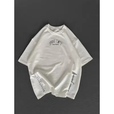 Unisex Baskılı Oversize T-Shirt - Beyaz Unisex Baskılı Oversize T-Shirt - Beyaz